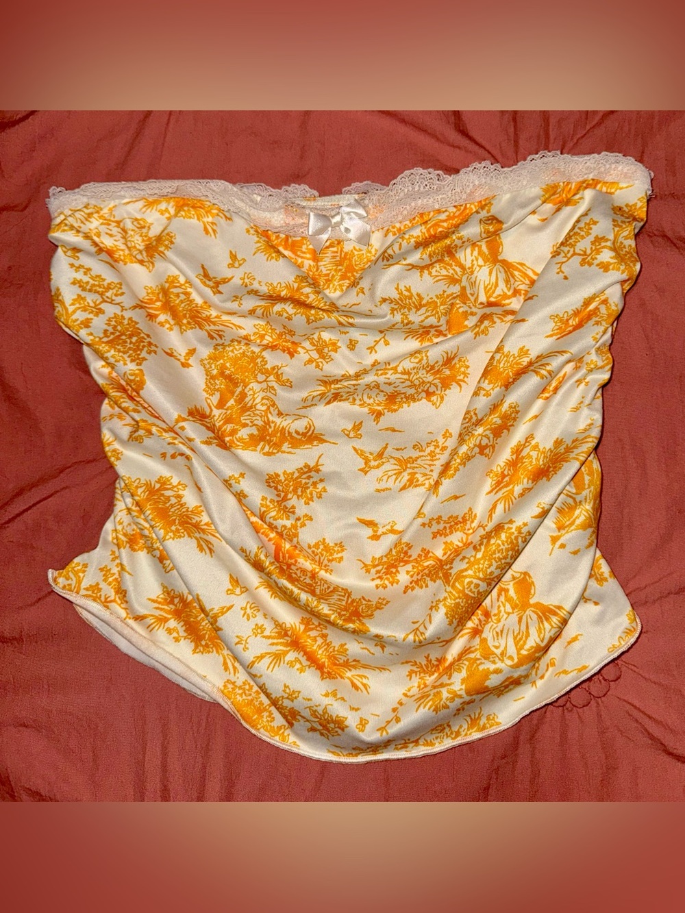 SHEIN White and Yellow Floral Strapless Crop Top